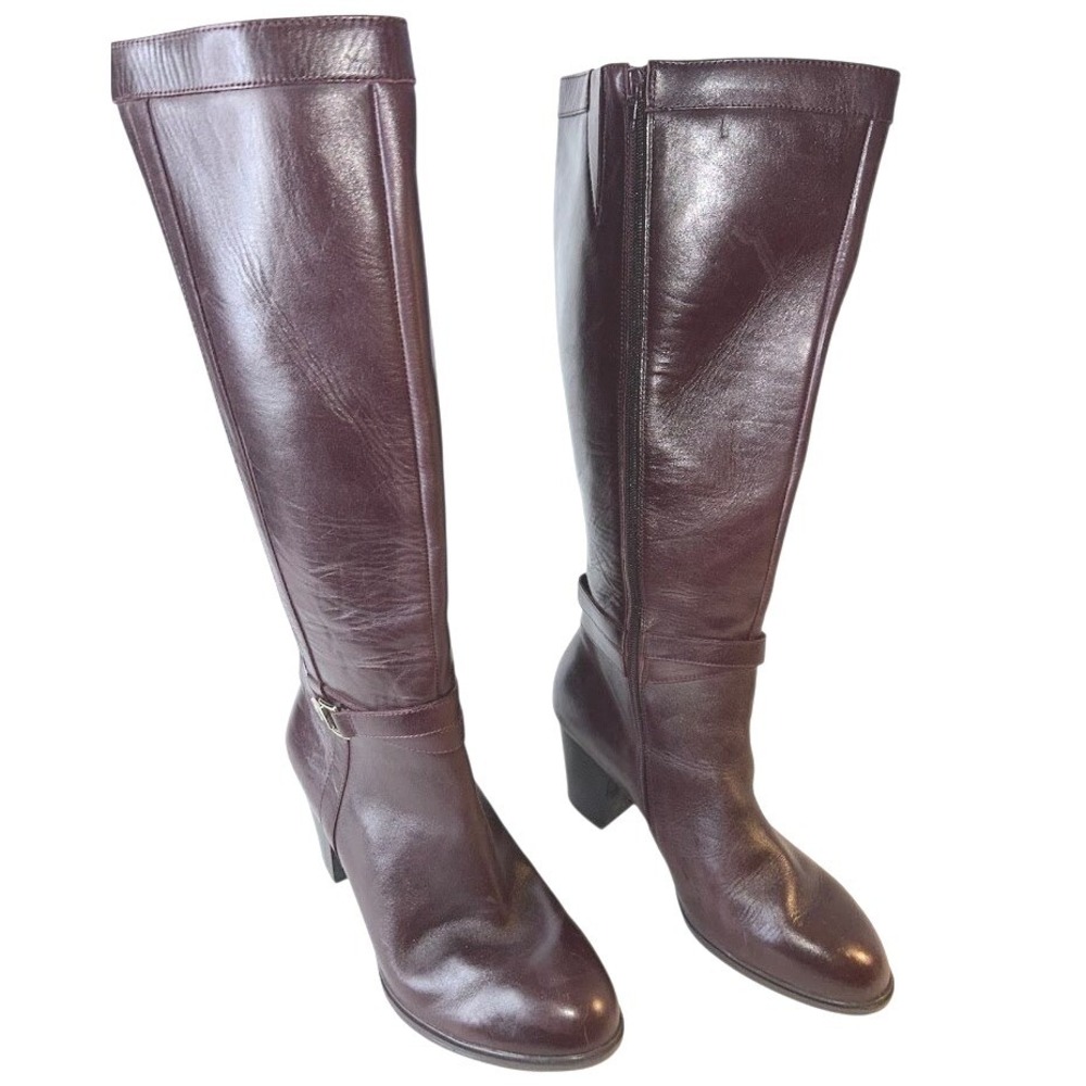 Giani Bernini Rozario Burgundy Leather Extended Calf Knee High Boots 11W WC